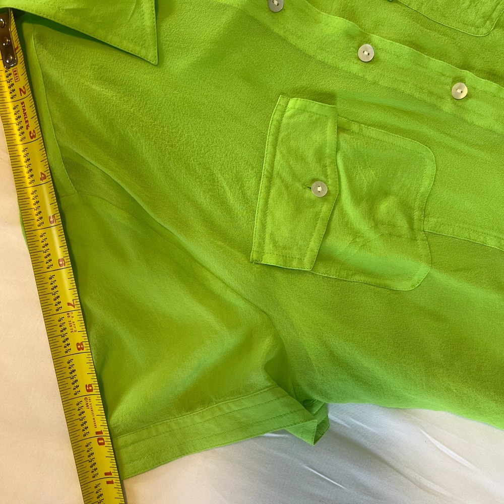 Spenser Jeremy Lime Green 100% Silk Short Sleeve Button Up Blouse & Tank Set M - Picture 12 of 12